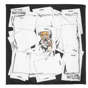 Moschino Graphic Teddy Bear Print Silk Scarf 34”